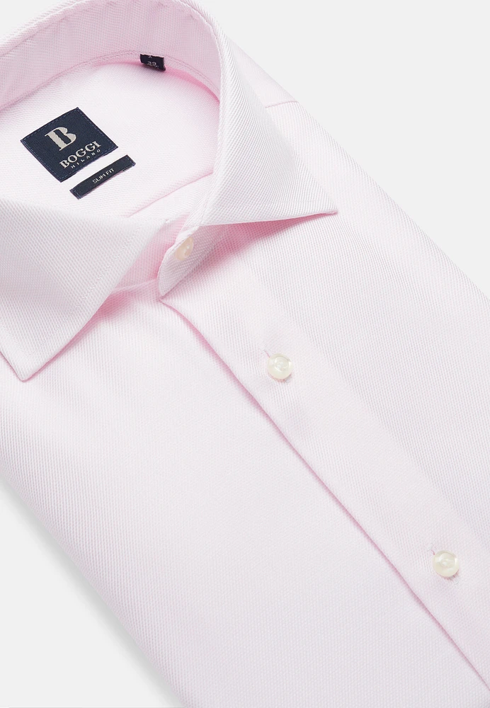 Camisa Rosa De Algodón Dobby Slim Fit