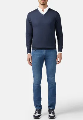 V Neck Merino Wool 12 Gg Stonewash