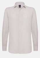 Camisa de Rayas Beige Lino Corte Regular