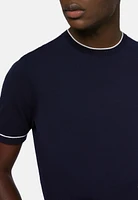 Camiseta de Punto Azul Marino Crepé Algodón