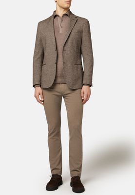 Veste beige pied-de-poule en laine et coton b jersey