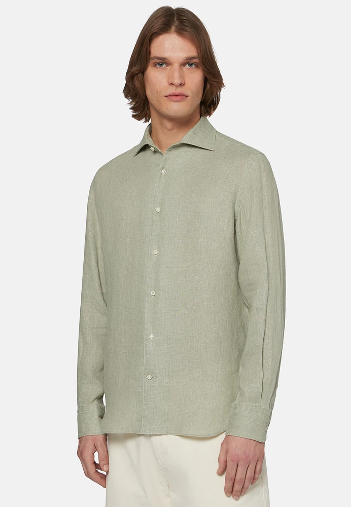 Camisa Verde Militar de Lino Regular Fit