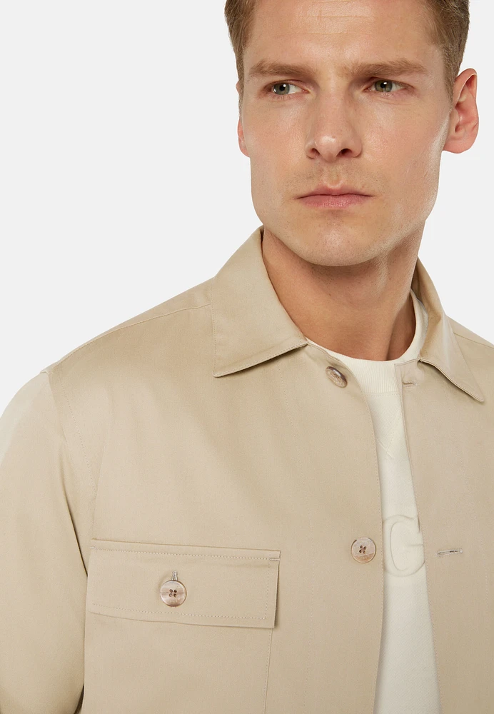 Sobrecamisa Cuello Cubano Beige De Algodón Tencel