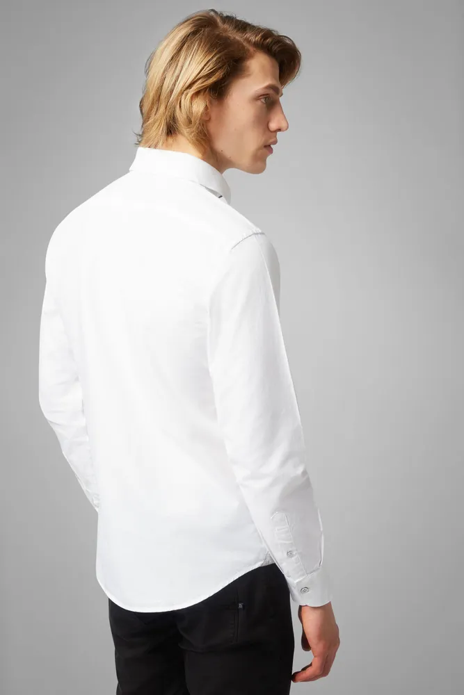 Camisa Regular Fit De Oxford Blanca Con Cuello Polo