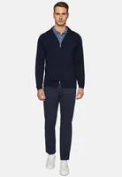 Pull Full Zip À Capuche Bleu Marine En Laine Mérinos