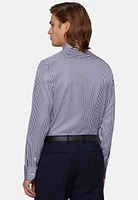 Camisa De Rayas Azul Sarga Algodón Corte Slim