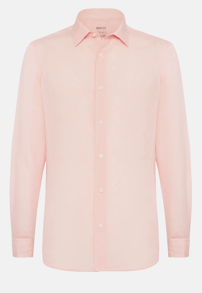 Camisa Rosa de Tencel y Lino Regular Fit