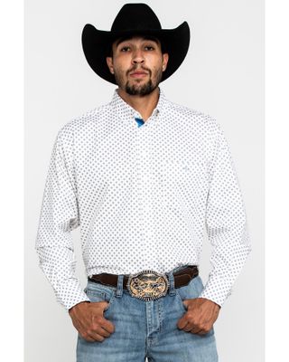 Resistol Men's White Stuart Geo Print Long Sleeve Western Shirt