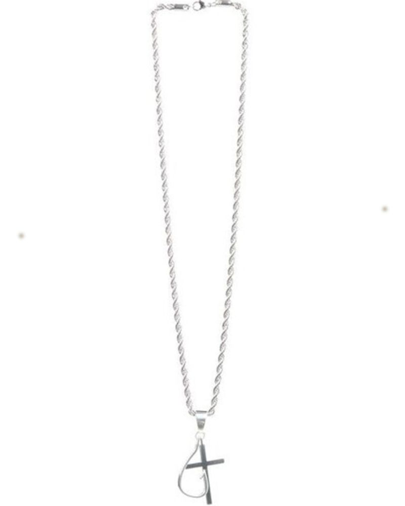 M & F Western Women's Silver Cross & Fishhook Pendant Necklace