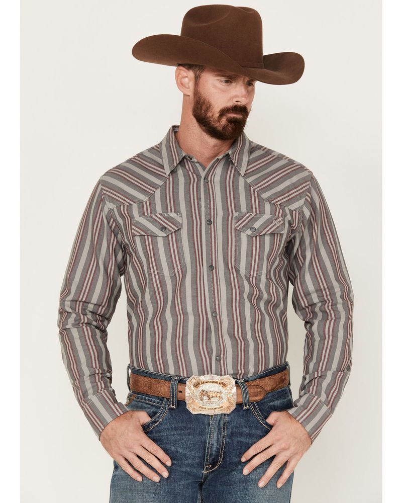 Blue Ranchwear Men's Plaid Print Long Sleeve Western Pearl Snap