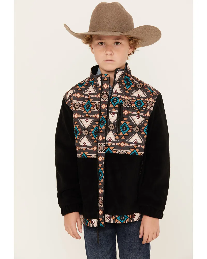 Hooey Boys' Southwestern Print Color Block Zip Softshell Jacket