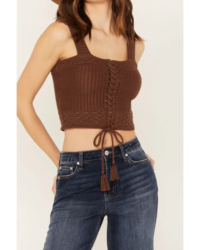 Lucky Brand Women's Cotton Crochet Tie-Front Tank