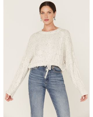 Wild Moss Women's Speckled Cable Knit Cropped Sweater