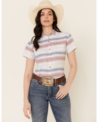 Rough Stock by Panhandle Women's Multi Stripe Short Sleeve Button Down Western Core Shirt