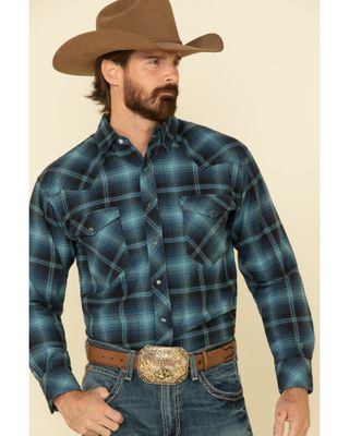 Resistol Men's Ombre Large Plaid Print Long Sleeve Western Snap Shirt