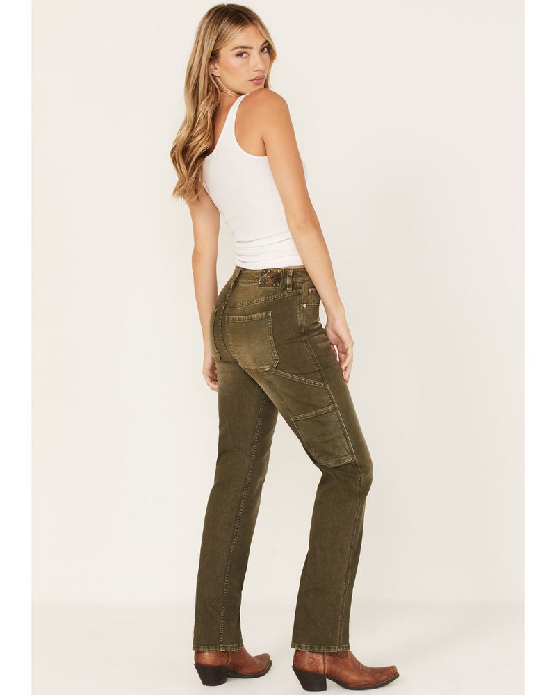 Cleo + Wolf Women's High Rise Cargo Straight Jeans