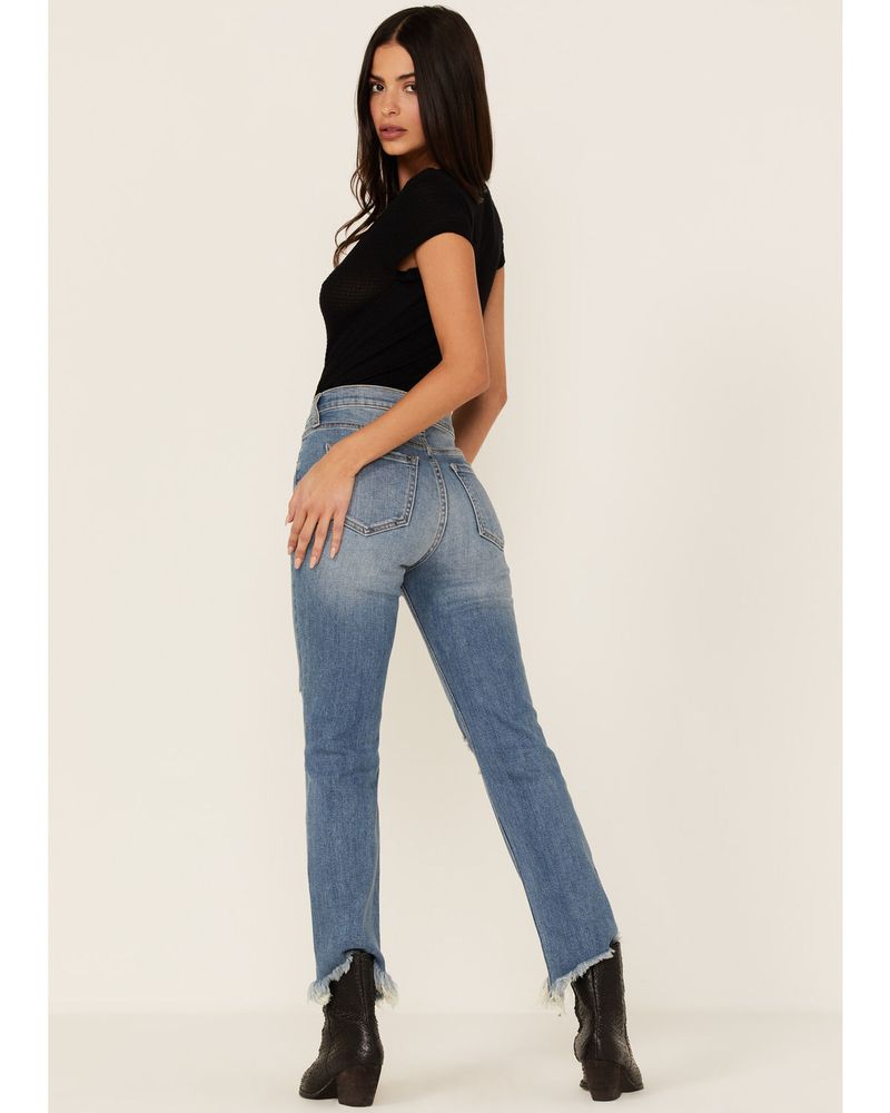 Sneak Peek Women's Frayed Hem Crop Flare Jeans
