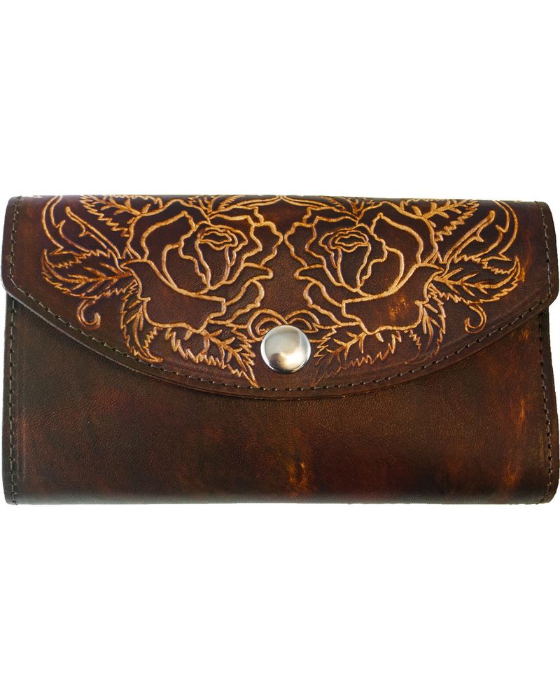 Western Express Women's Rose Tooled Leather Organizer Wallet