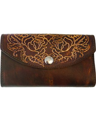 Western Express Women's Rose Tooled Leather Organizer Wallet