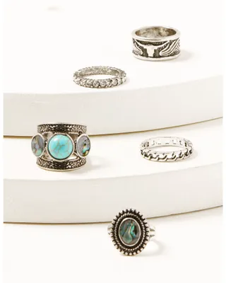 Shyanne Women's Silver Longhorn & Turquoise Abalone 5-piece Ring Set