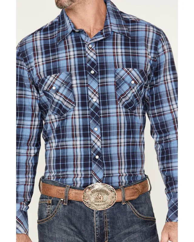 Rock & Roll Denim Men's Plaid Print Long Sleeve Western Shirt