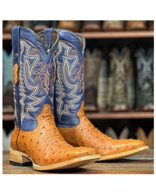 Tanner Mark Men's Cowboy Classic Brandy Exotic Full Quill Ostrich Western Boots - Square Toe