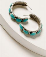 Shyanne Women's Silver Chunky Turquoise Stone Hoop Earrings