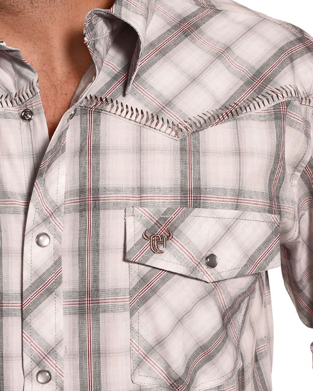 Poncho Western Shirt | Grey and White Plaid Long Sleeve