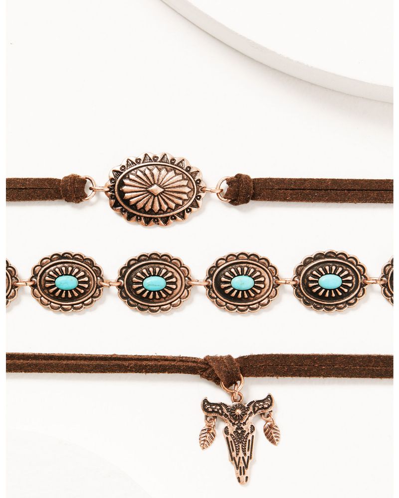 Shyanne Women's 3-piece Copper Concho & Longhorn Choker Necklace Set