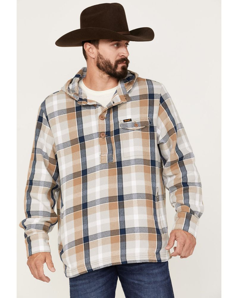 Wrangler Men's Plaid Print 1/4 Button Front Unlined Hooded Pullover |  Pueblo Mall