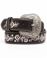 Shyanne Women's Chocolate Floral Embroidered Crystal Western Belt