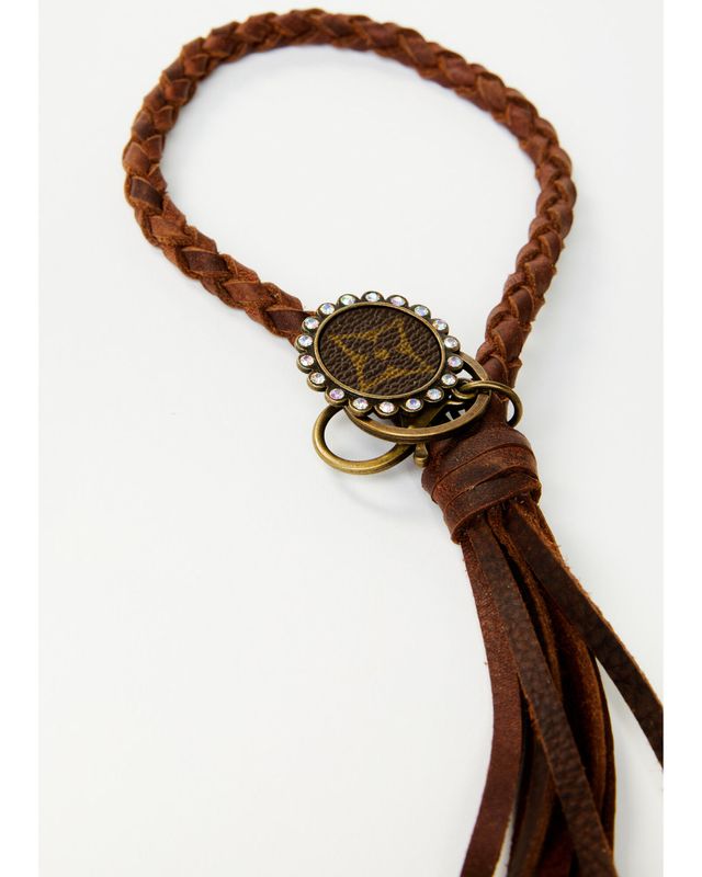 Shyanne Black Leather & Gold Beaded Fringe Keychain