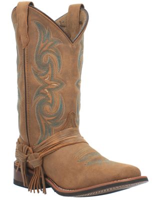 Laredo Women's Tan Turquoise Stitching Western Boots - Square Toe