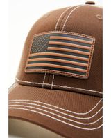 Cody James Men's Brown Leather Flag Patch Mesh-Back Ball Cap