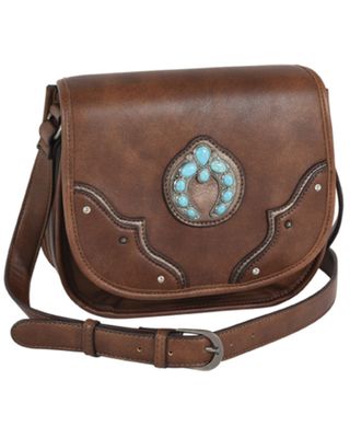 Justin Women's Turquoise Naja Concho Squash Blossom Brown Saddle Bag