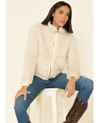 Angie Women's Cream Zip-Front Faux Fur Jacket