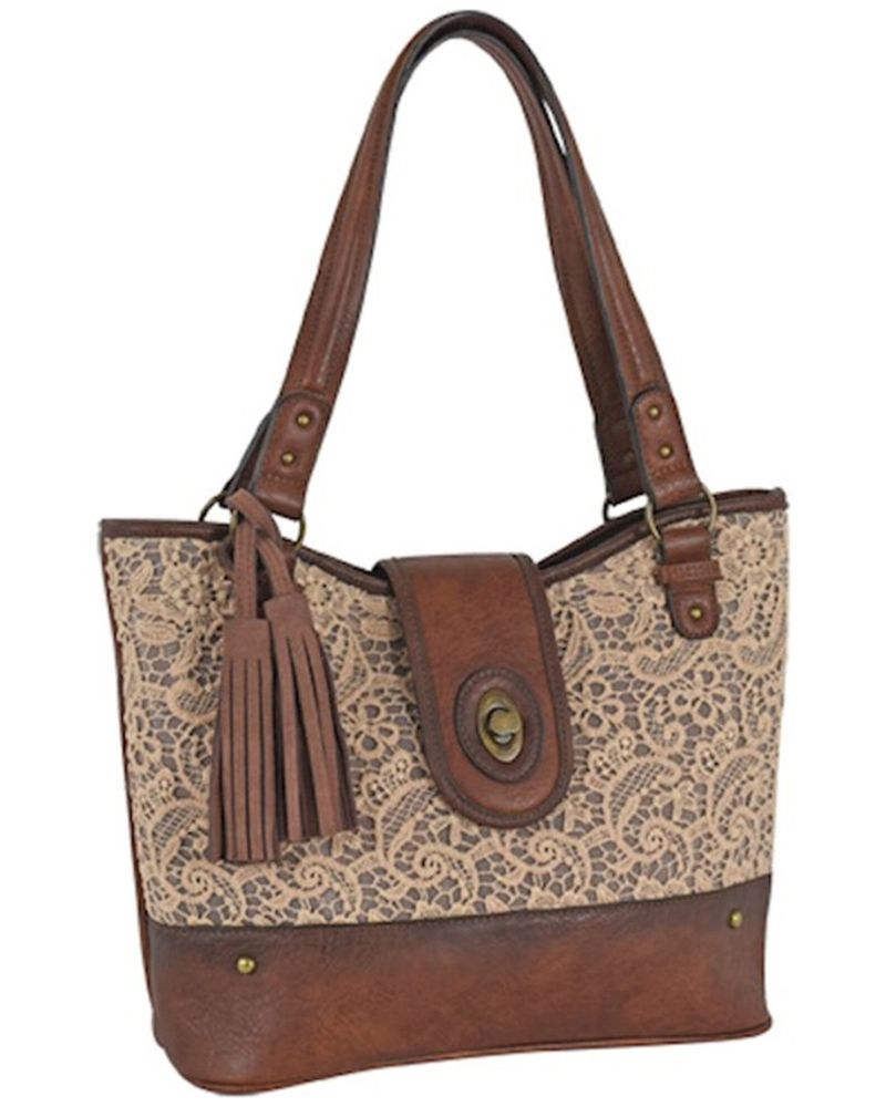 Justin Women's Floral Lace & Burnished Leather Tote Bag