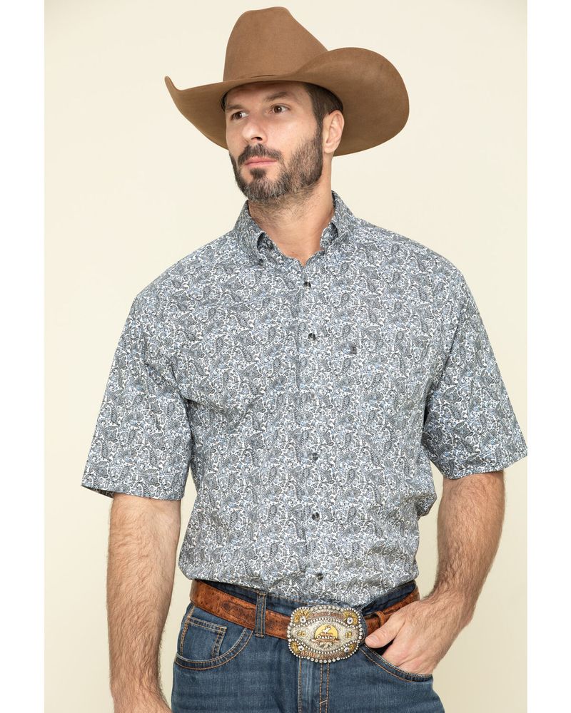 Tuf Cooper Men's Competition White Stretch Paisley Print Short Sleeve  Western Shirt