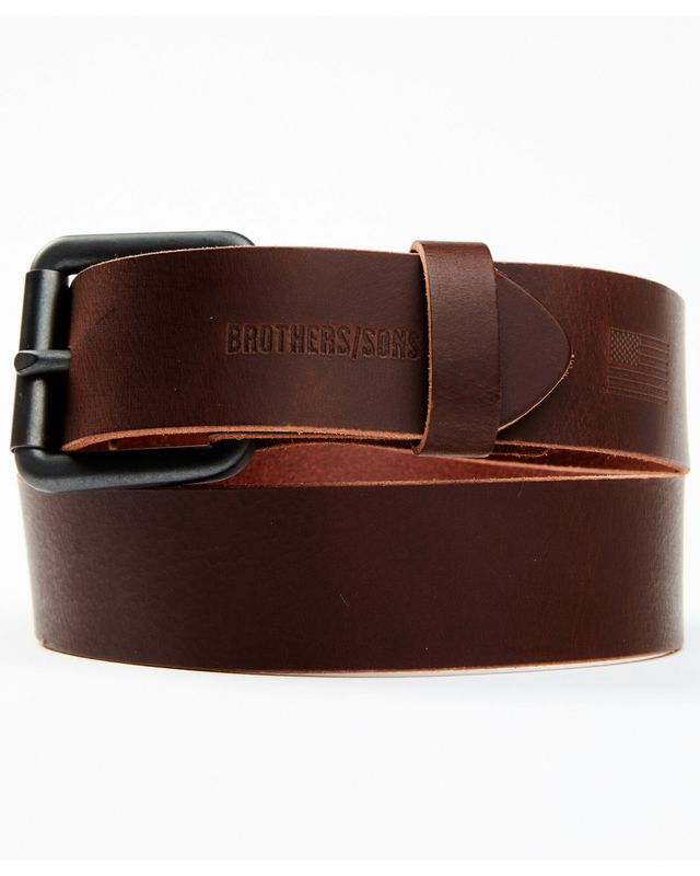 Moonshine Spirit Men's Brown Western Red & Orange Stitch Leather Belt