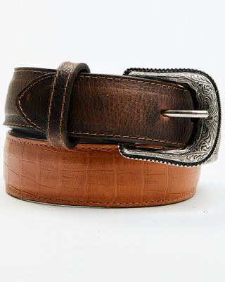 Cody James Men's Pecan Embossed Croco Print Leather Belt