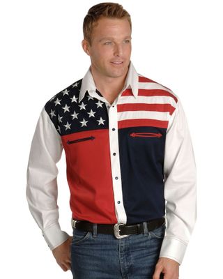 Scully Men's Patriotic American Flag Colorblock Long Sleeve Western Shirt