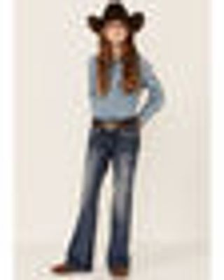 Grace LA Girls' Medium Wash Longhorn Outline Pocket Bootcut Jeans