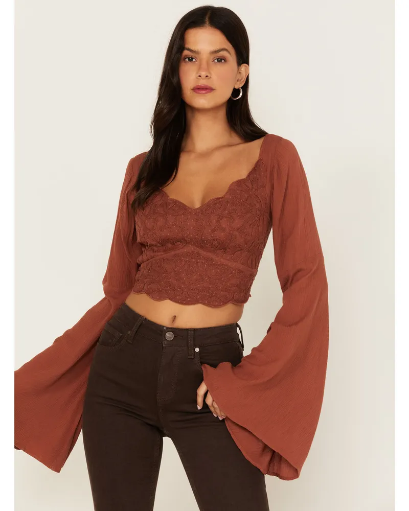 Mesh Burgundy Long Sleeve Crop Top