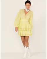 En Creme Women's Lace Tiered 3/4 Sleeve Midi Dress