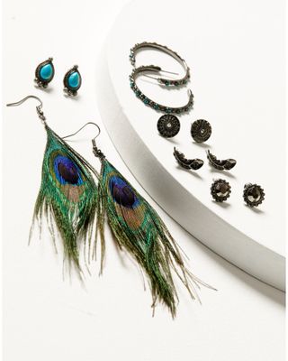 Shyanne Women's Enchanted Forest 6-Piece Peacock Feather Earrings Set