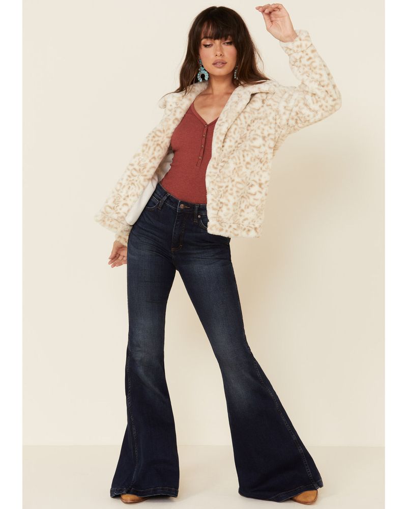 Z Supply Women's Bone Leopard Print Faux Fur Jacket