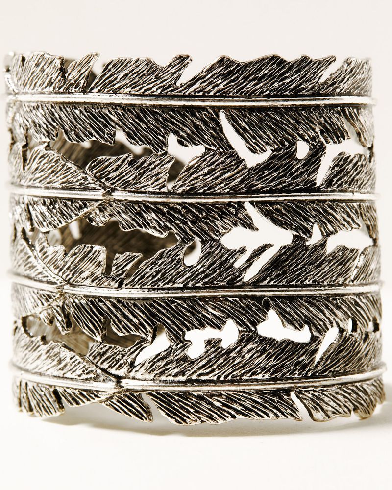 Shyanne Women's Wide Silver Feather Cuff