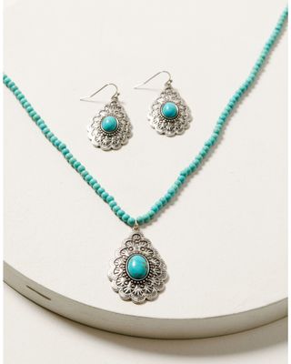 Shyanne Women's Turquoise Beaded Teardrop Pendant Necklace & Earring Set
