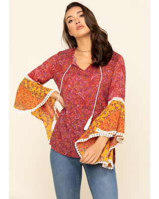 Red Label by Panhandle Women's Print Bell Sleeve Top