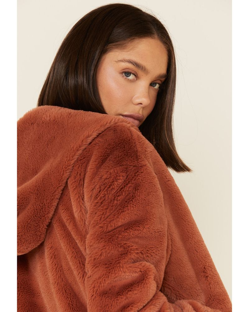 26 International Women's Rust Faux Fur Hooded Jacket